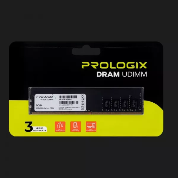 Оперативна памʼять Prologix DDR4 8GB 1x8GB 2666MHz (PRO8GB2666D4)