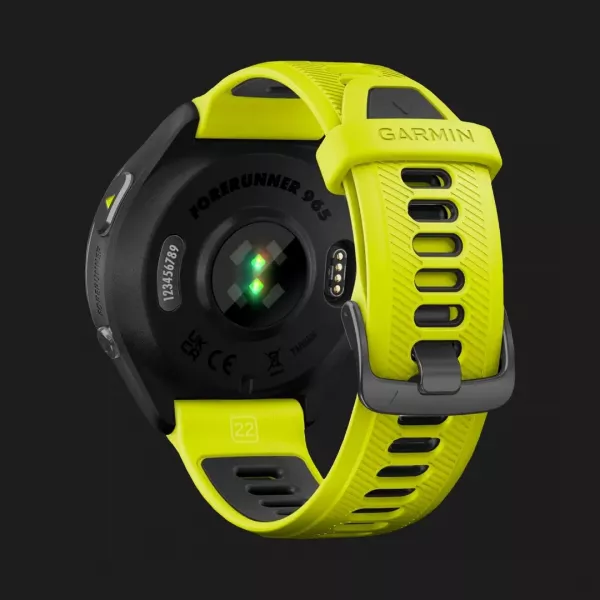 Garmin Forerunner 965 Carbon Gray DLC Titanium Bezel with Black Case and Amp Yellow/Black Silicone Band