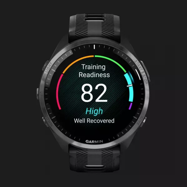 Garmin Forerunner 965 Carbon Gray DLC Titanium Bezel, Black Case, Black/Powder Gray Silicone Band