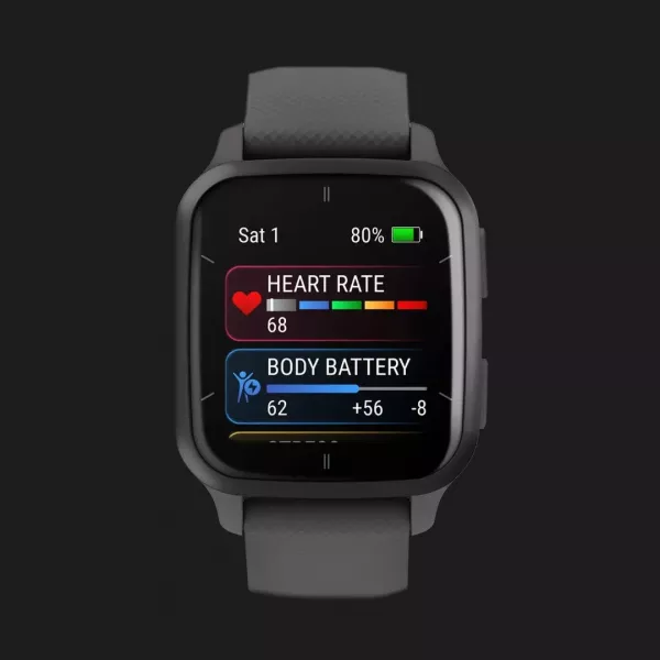 Garmin Venu Sq 2 Slate Aluminum Bezel with Shadow Gray Case and Silicone Band