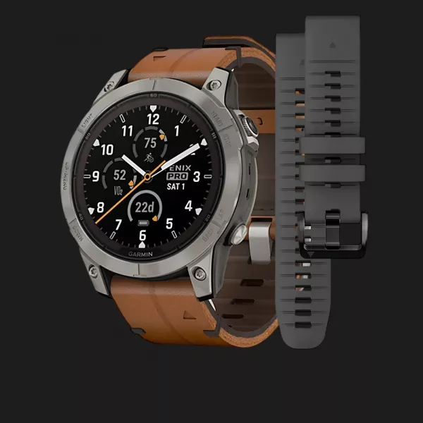 Garmin Fenix 7 Pro Sapphire Solar Titanium with Chestnut Leather Band