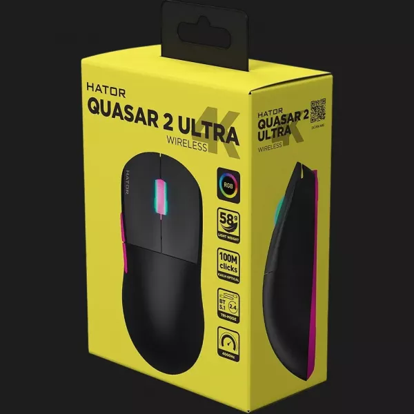 Ігрова миша HATOR Quasar 2 ULTRA 4K Wireless (Black/Pink) (HTM570BP) (UA)
