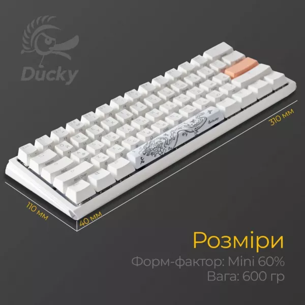 Клавіатура ігрова Ducky One 3 Mini Cherry MX Speed silver RGB (White) (UA)