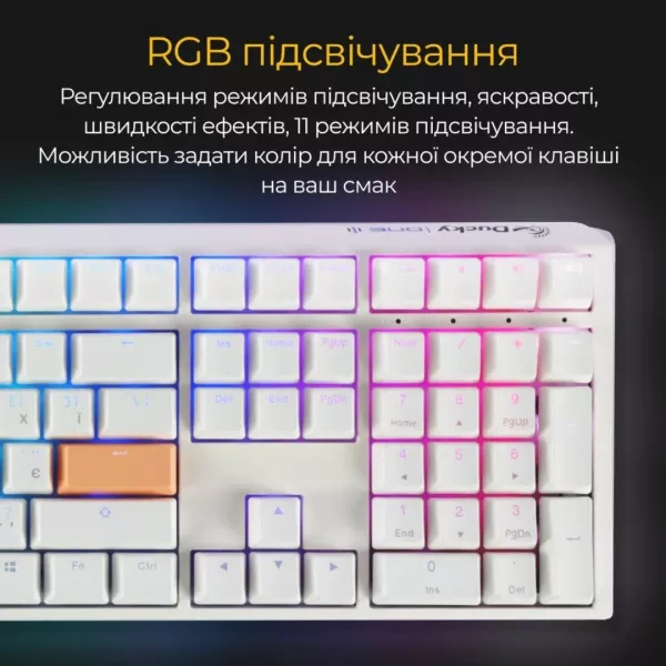 Клавіатура ігрова Ducky One 3 Cherry MX Silent red RGB (White) (UA)