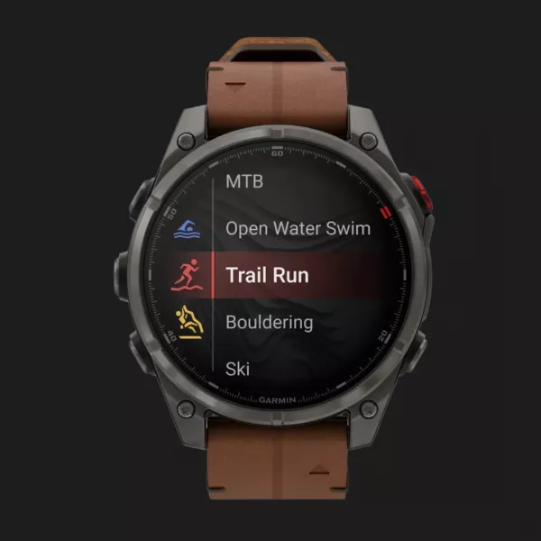 Garmin Fenix 8 Pro 47mm AMOLED Sapphire Carbon Gray DLC titanium with Chestnut Leather Band