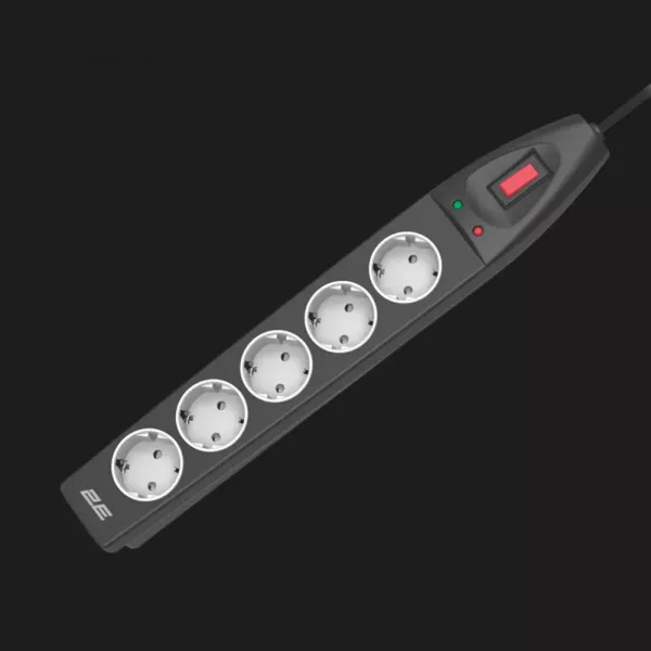 Мережевий фільтр 2E 5xТипF, 16A 10m (Black)